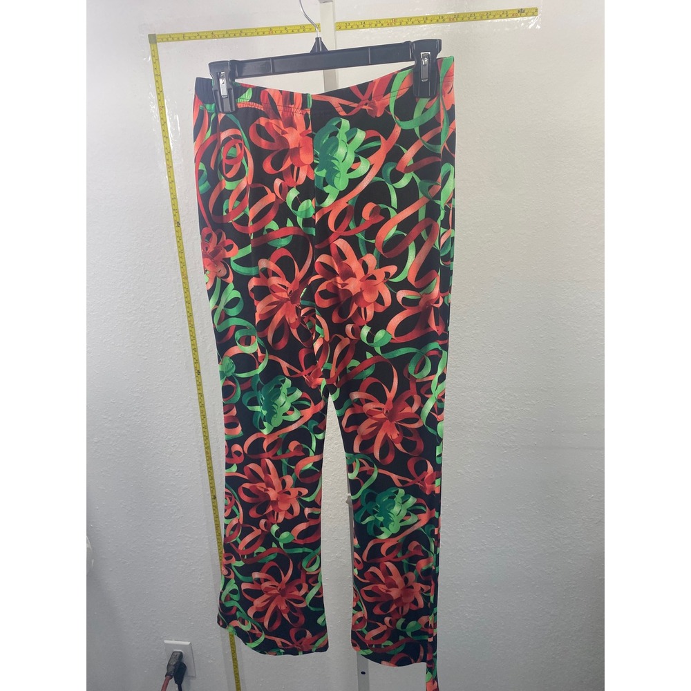 Jolie & Joy Christmas Ribbon Bow Print Legging Pants Red Green Black Women Large